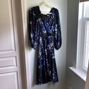 DKNY floral cocktail dress with sheer bracelet length sleeves